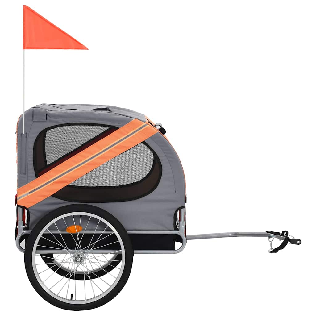 Hondenfietstrailer oranje en grijs