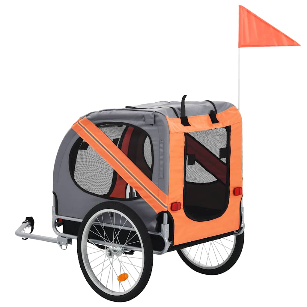 Hondenfietstrailer oranje en grijs