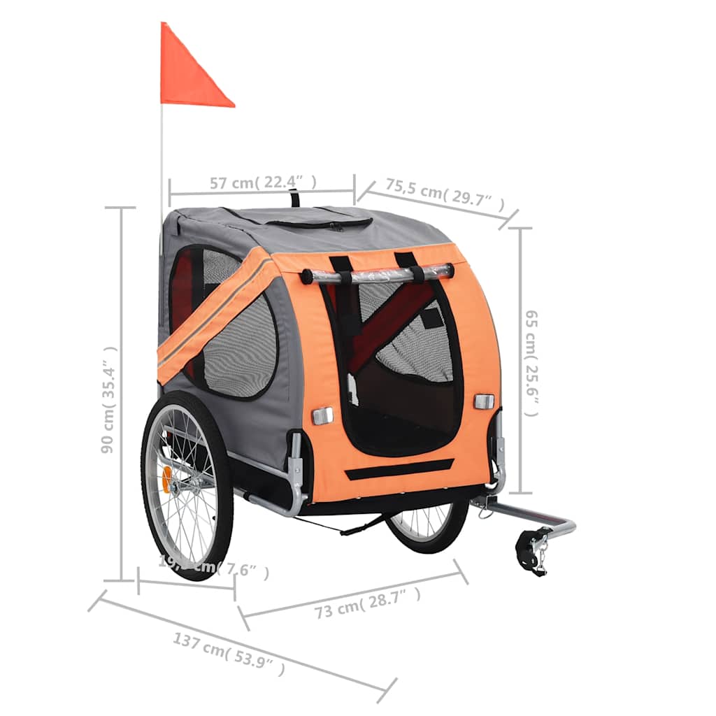 Hondenfietstrailer oranje en grijs
