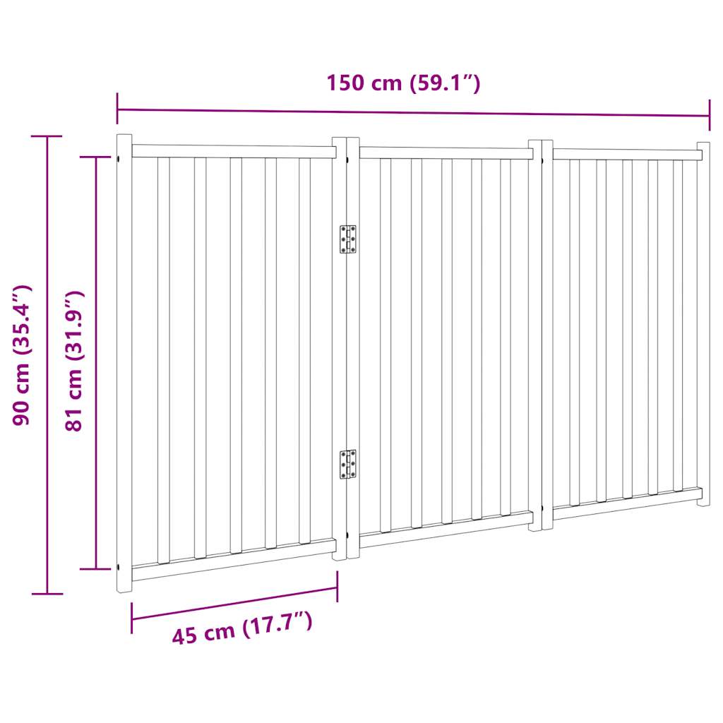Hondenhek inklapbaar 3 panelen 150 cm massief vurenhout wit