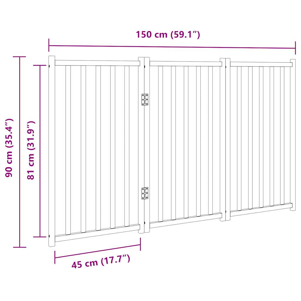 Hondenhek inklapbaar 3 panelen 150 cm massief vurenhout zwart