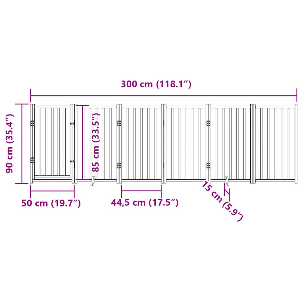 Hondenhek inklapbaar 6 panelen 300 cm massief vurenhout zwart