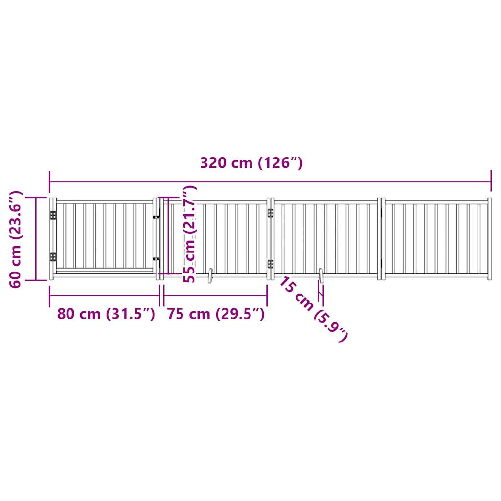Hondenhek inklapbaar 4 panelen 320 cm massief vurenhout zwart