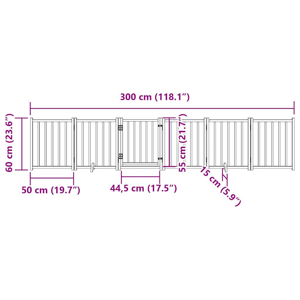 Hondenhek inklapbaar 6panelen 300cm massief vurenhout bruin eik
