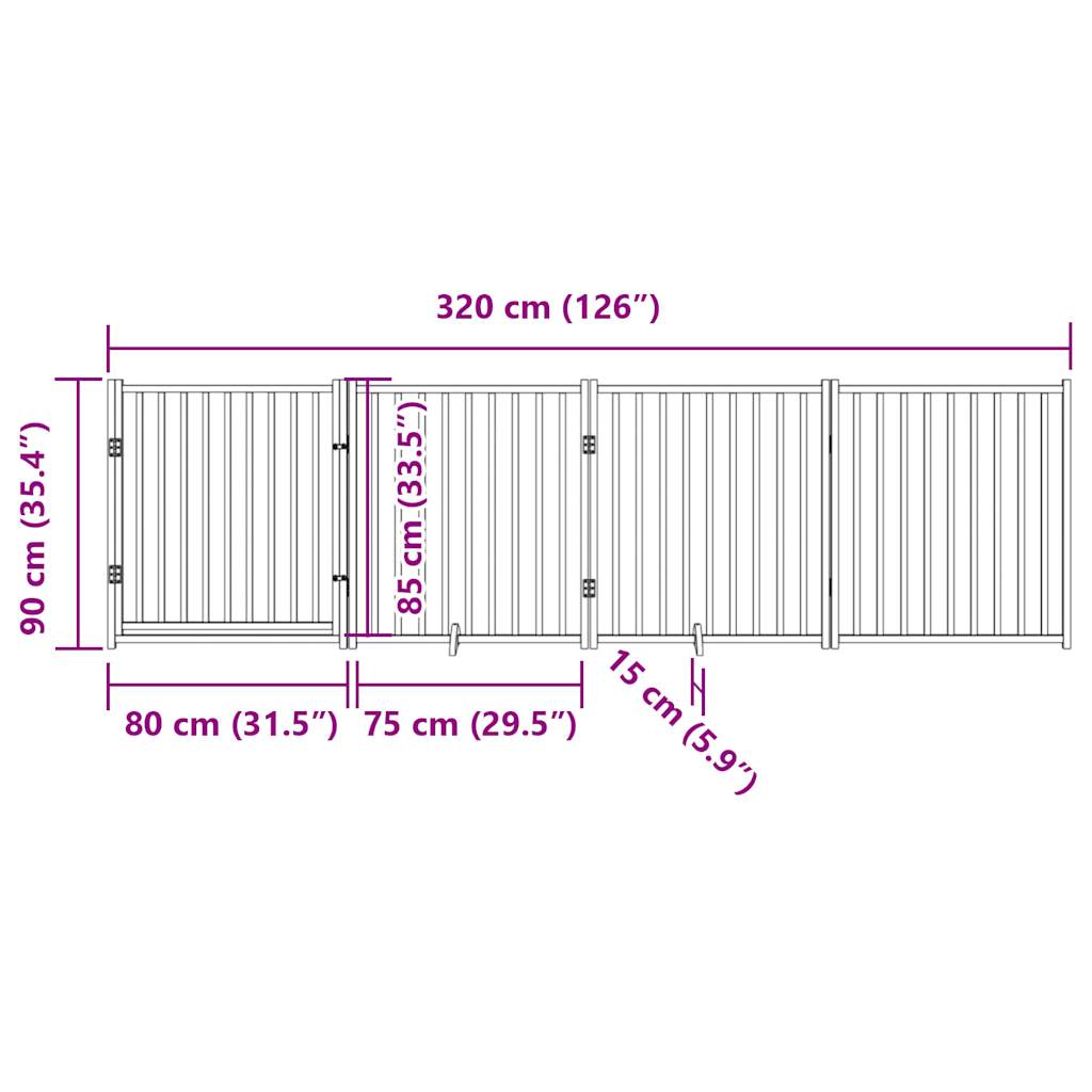Hondenhek inklapbaar 4panelen 320cm massief vurenhout bruin eik