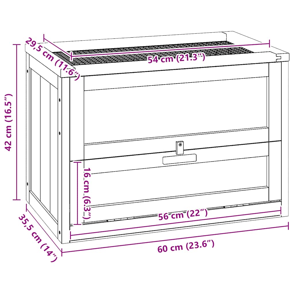 Hamsterkooi 60x35,5x42 cm massief vurenhout