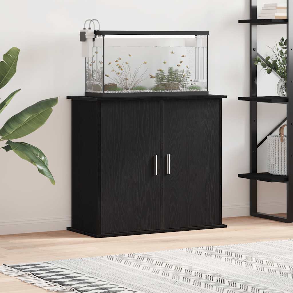Aquariumstandaard Zwart Eiken 81x36x73 cm Bewerkt Hout