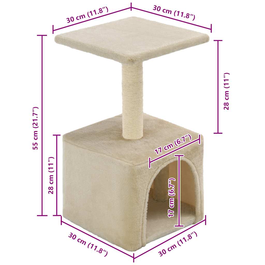 Kattenkrabpaal met sisal krabpaal 55 cm beige
