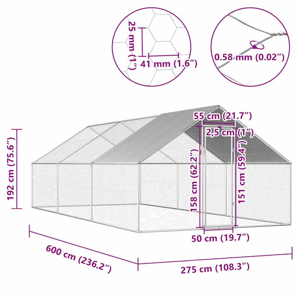 Kippenhok 2,75x6x1,92 m gegalvaniseerd staal
