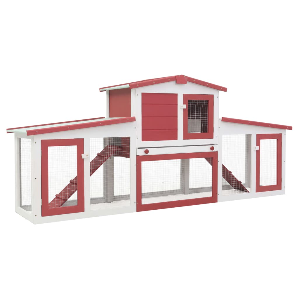 Konijnenhok voor buiten groot 201x45x85 cm hout rood en wit