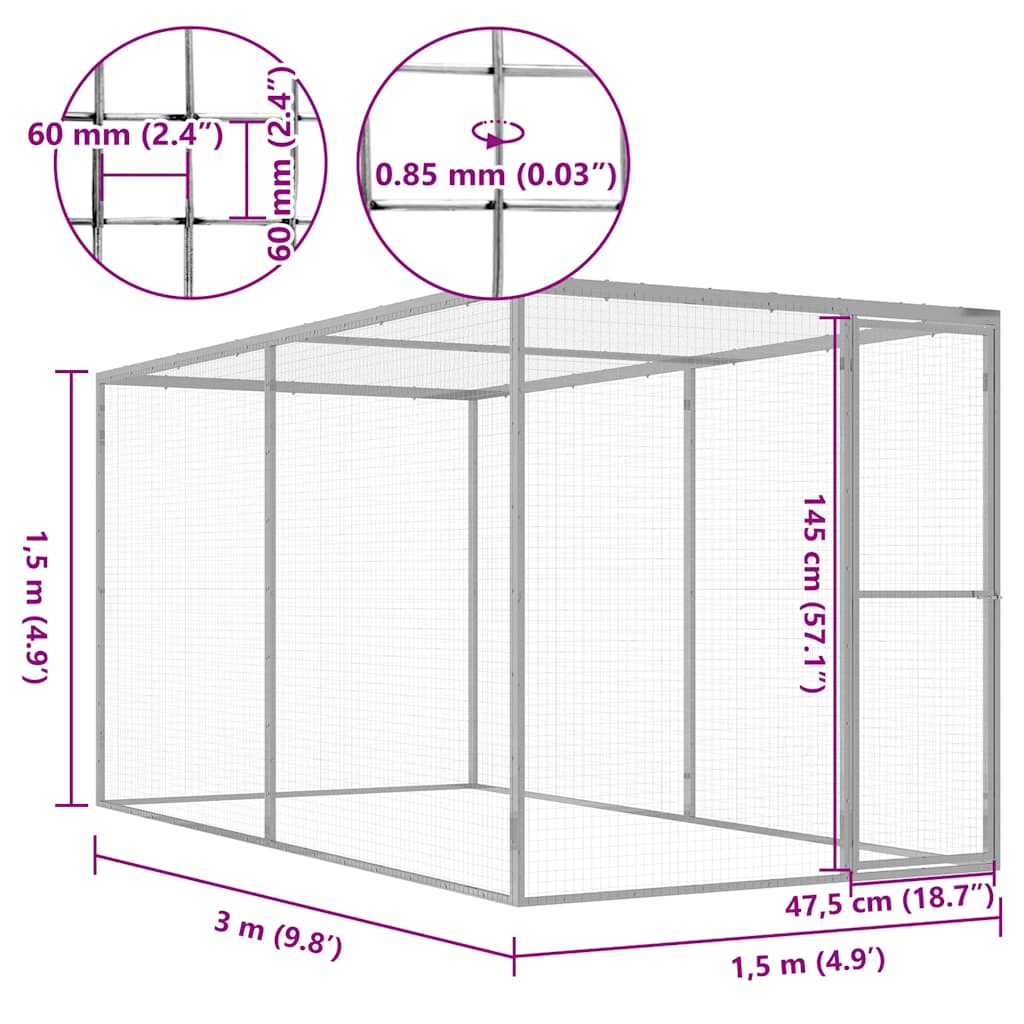 Kattenkooi 3x1,5x1,5 m gegalvaniseerd staal