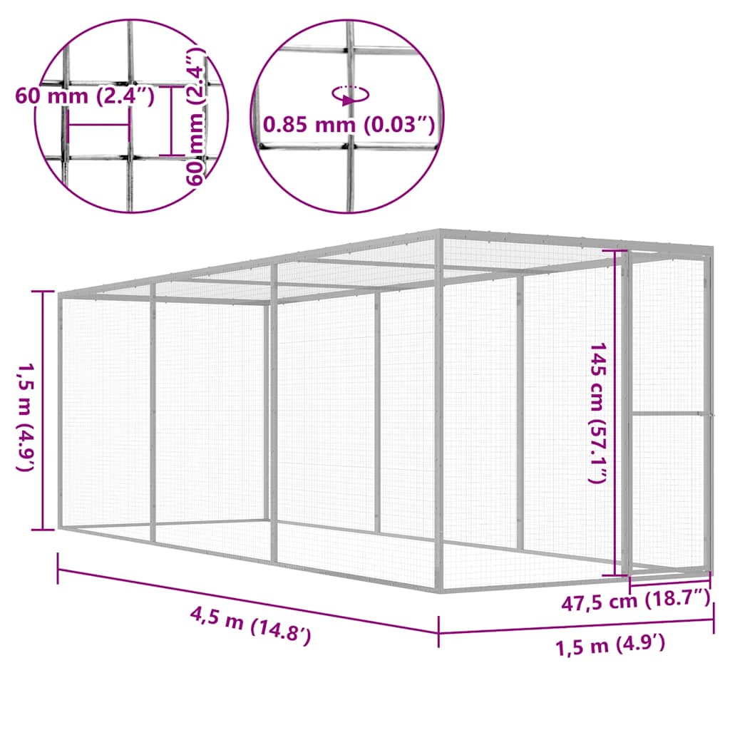 Kattenkooi 4,5x1,5x1,5 m gegalvaniseerd staal