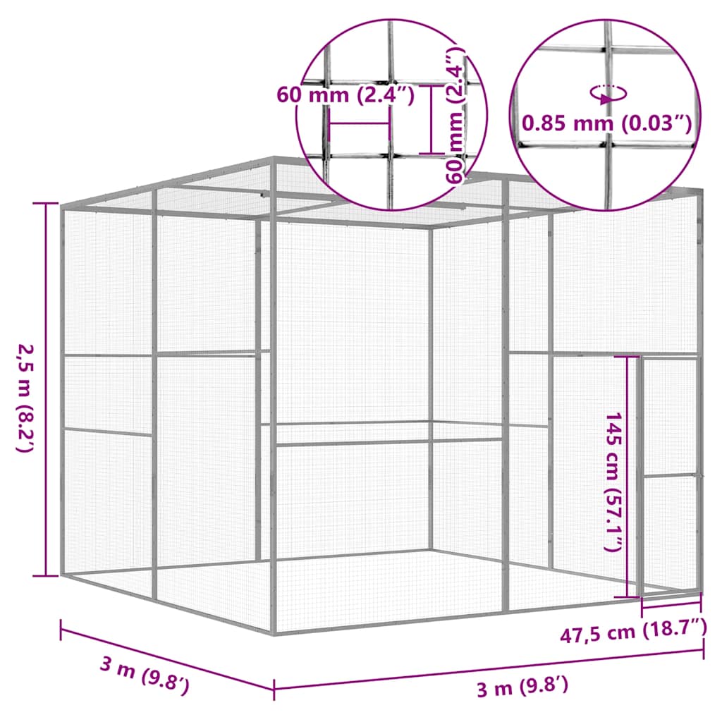 Kattenkooi 3x3x2,5 m gegalvaniseerd staal