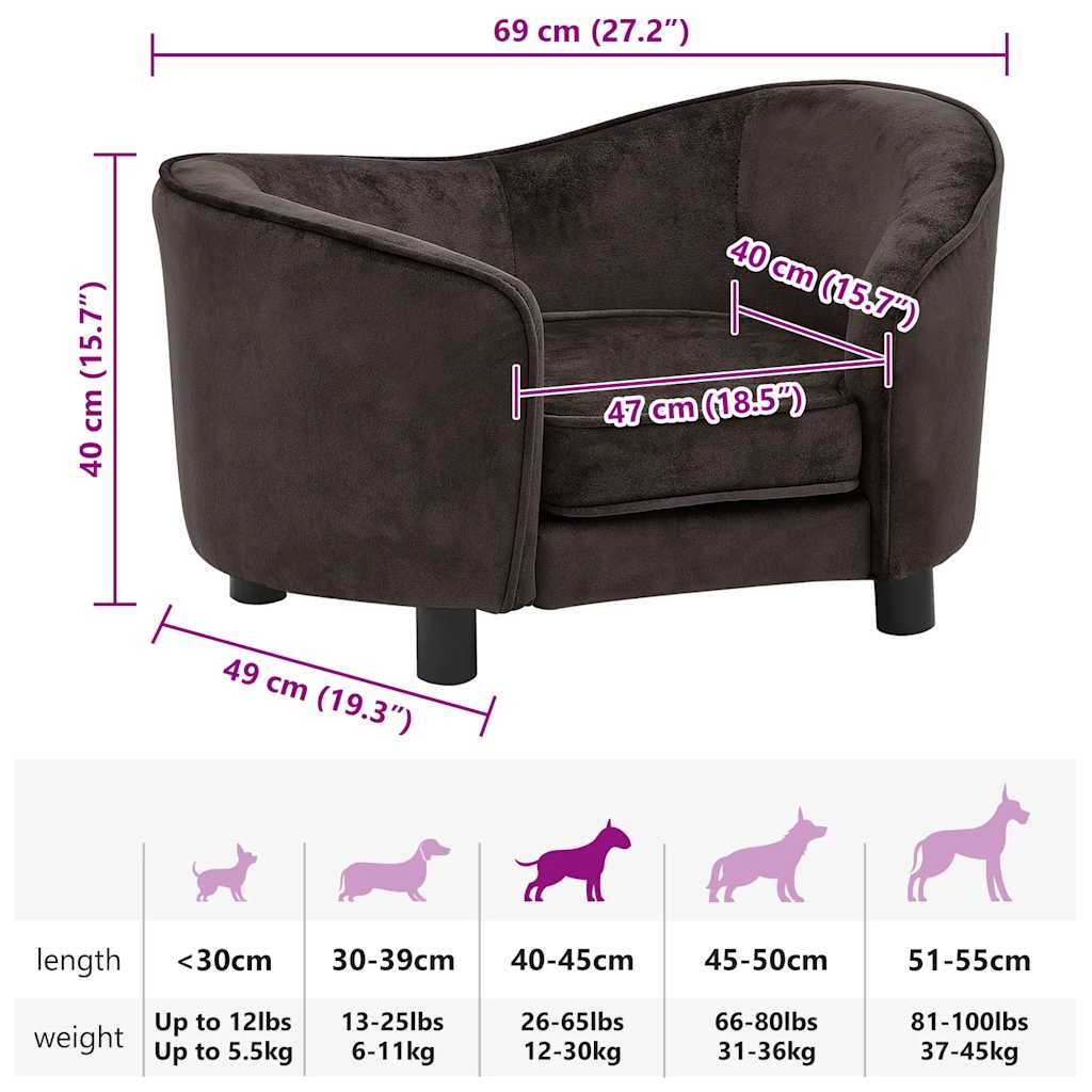 Hondenbank 69x49x40 cm pluche bruin