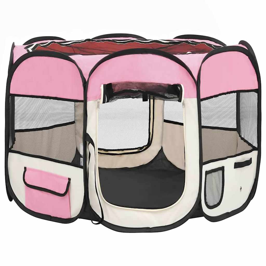 Hondenren inklapbaar met draagtas 90x90x58 cm roze