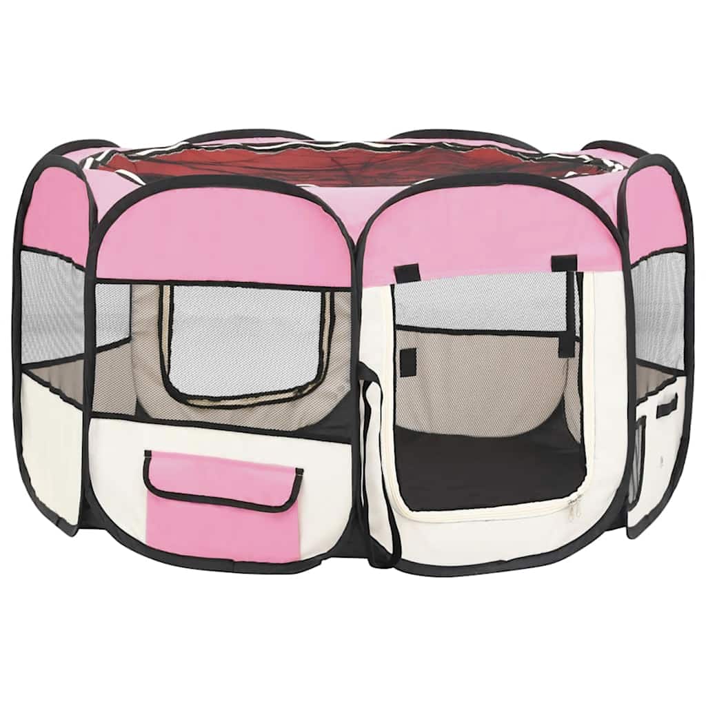 Hondenren inklapbaar met draagtas 110x110x58 cm roze
