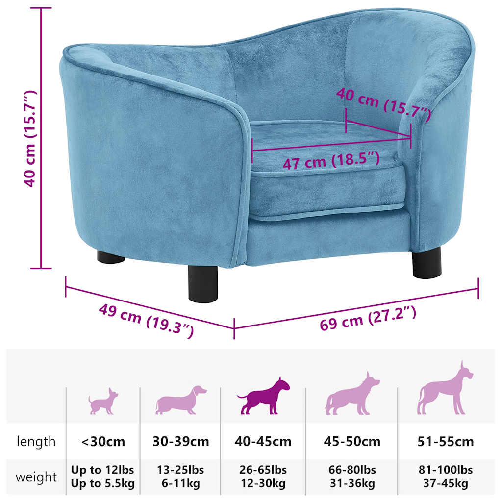 Hondenbank 69x49x40 cm pluche turquoise