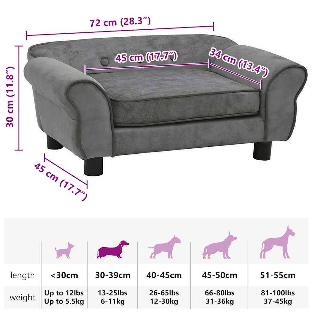 Hondenbank 72x45x30 cm pluche donkergrijs
