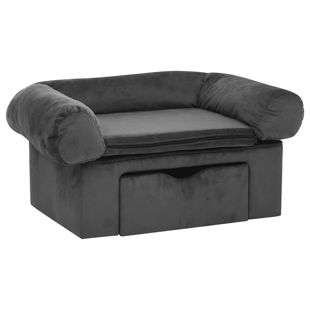 Hondenbank met lade 75x50x38 cm pluche donkergrijs