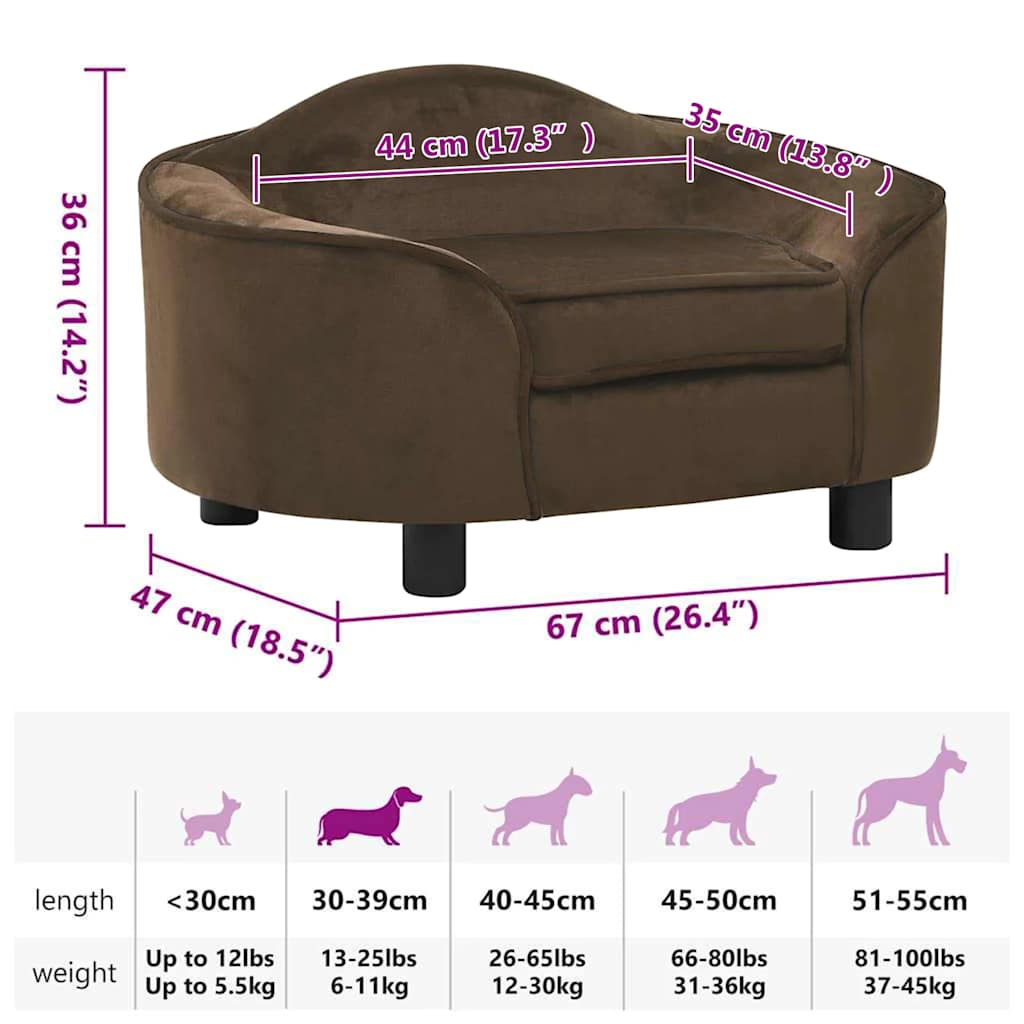 Hondenbank 67x47x36 cm pluche bruin