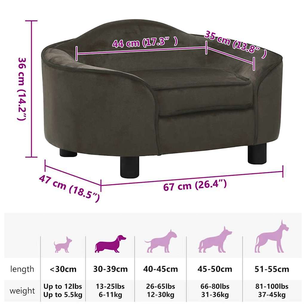 Hondenbank 67x47x36 cm pluche donkergrijs
