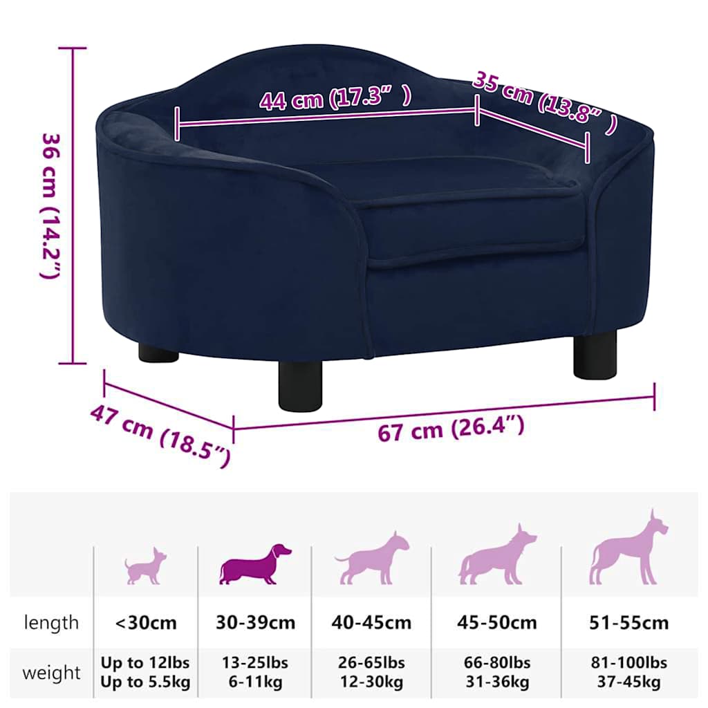 Hondenbank 67x47x36 cm pluche blauw