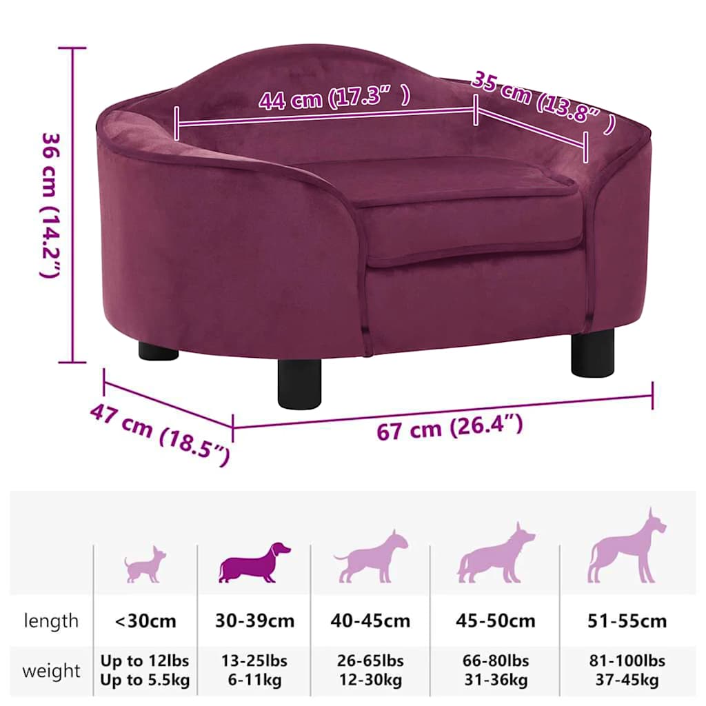 Hondenbank 67x47x36 cm pluche bordeauxrood