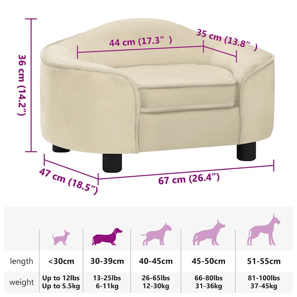 Hondenbank 67x47x36 cm pluche crèmekleurig