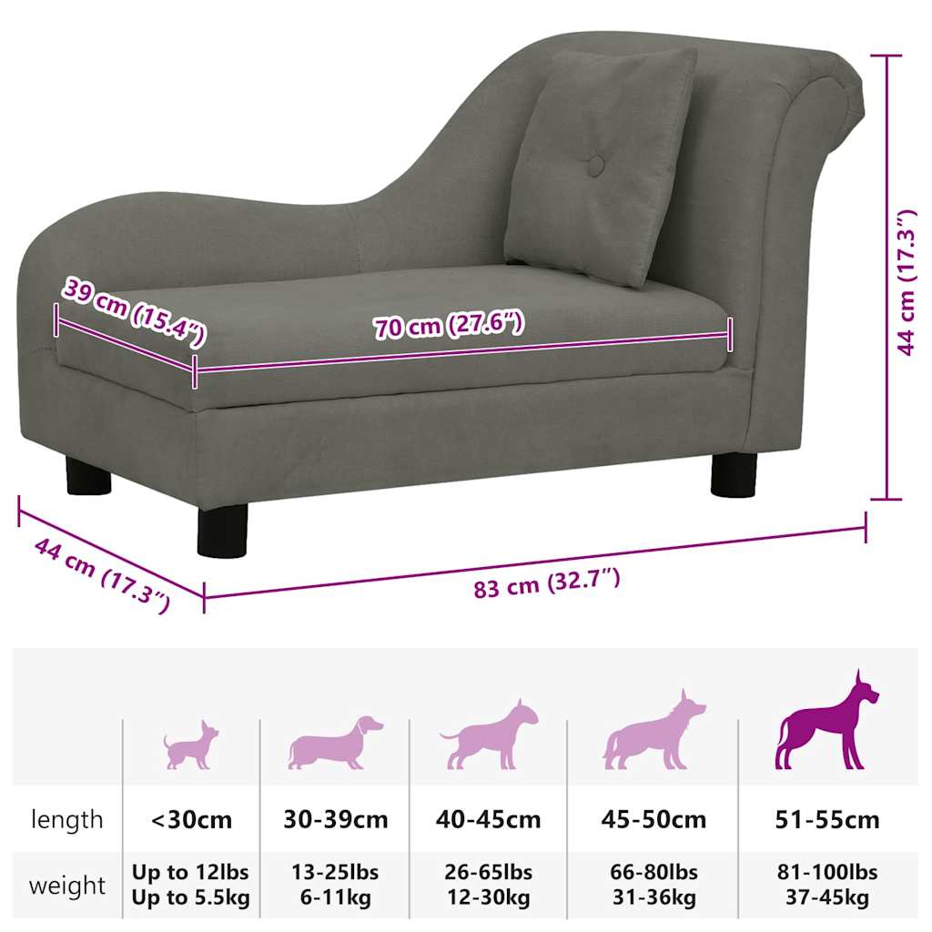 Hondenbank met kussen 83x44x44 cm pluche donkergrijs