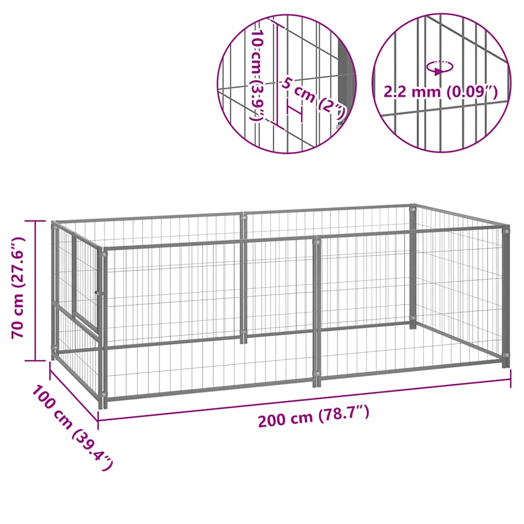 Hondenkennel 200x100x70 cm staal zilverkleurig
