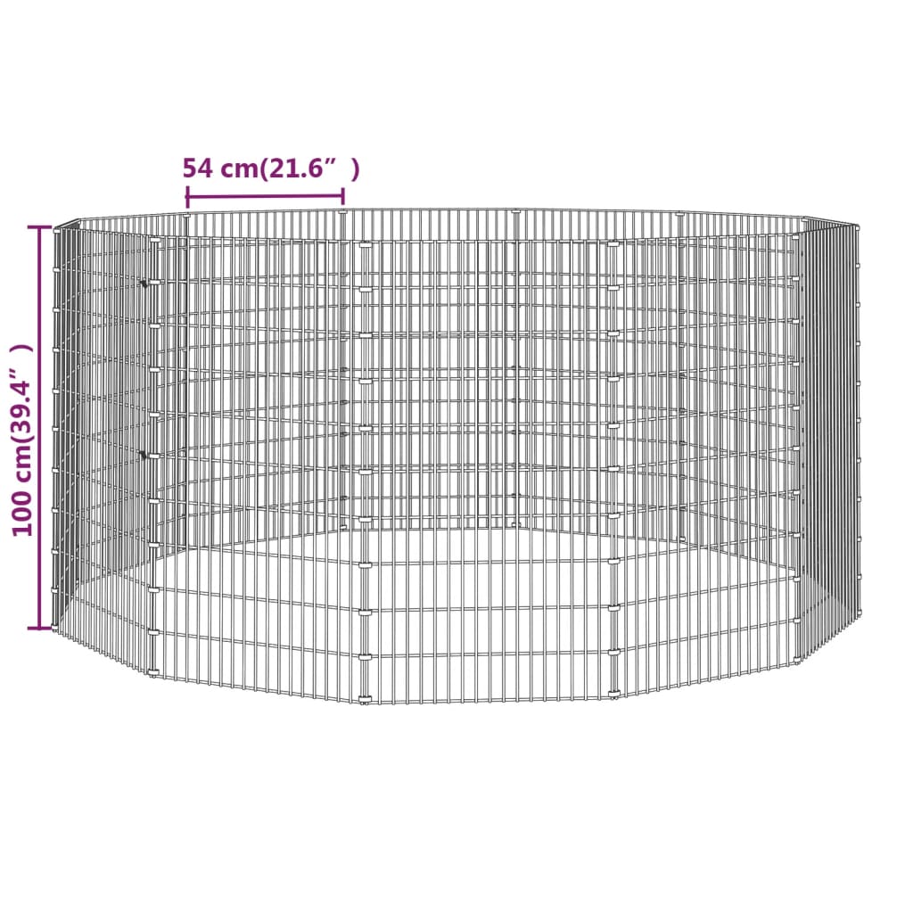 Vrije uitloopverblijf voor dieren 12 panelen 54x100 cm gegalvaniseerd ijzer