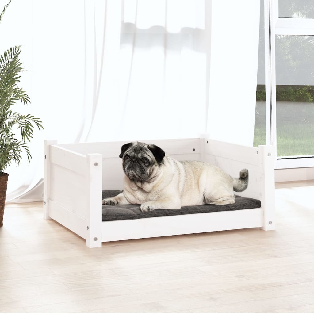 Hondenbed Wit 65,5x50,5x28 cm Massief grenenhout