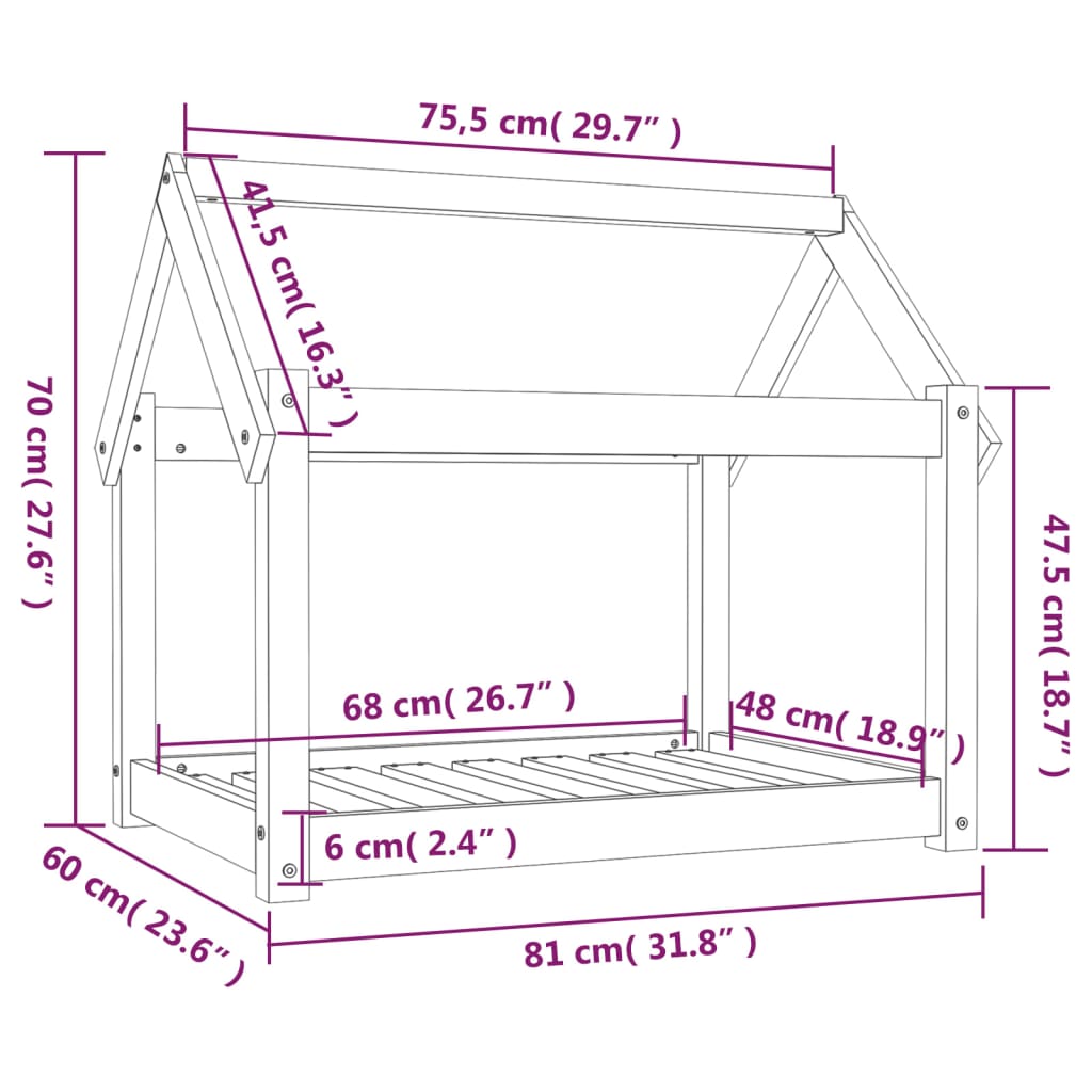 Hondenbed 81x60x70 cm massief grenenhout wit
