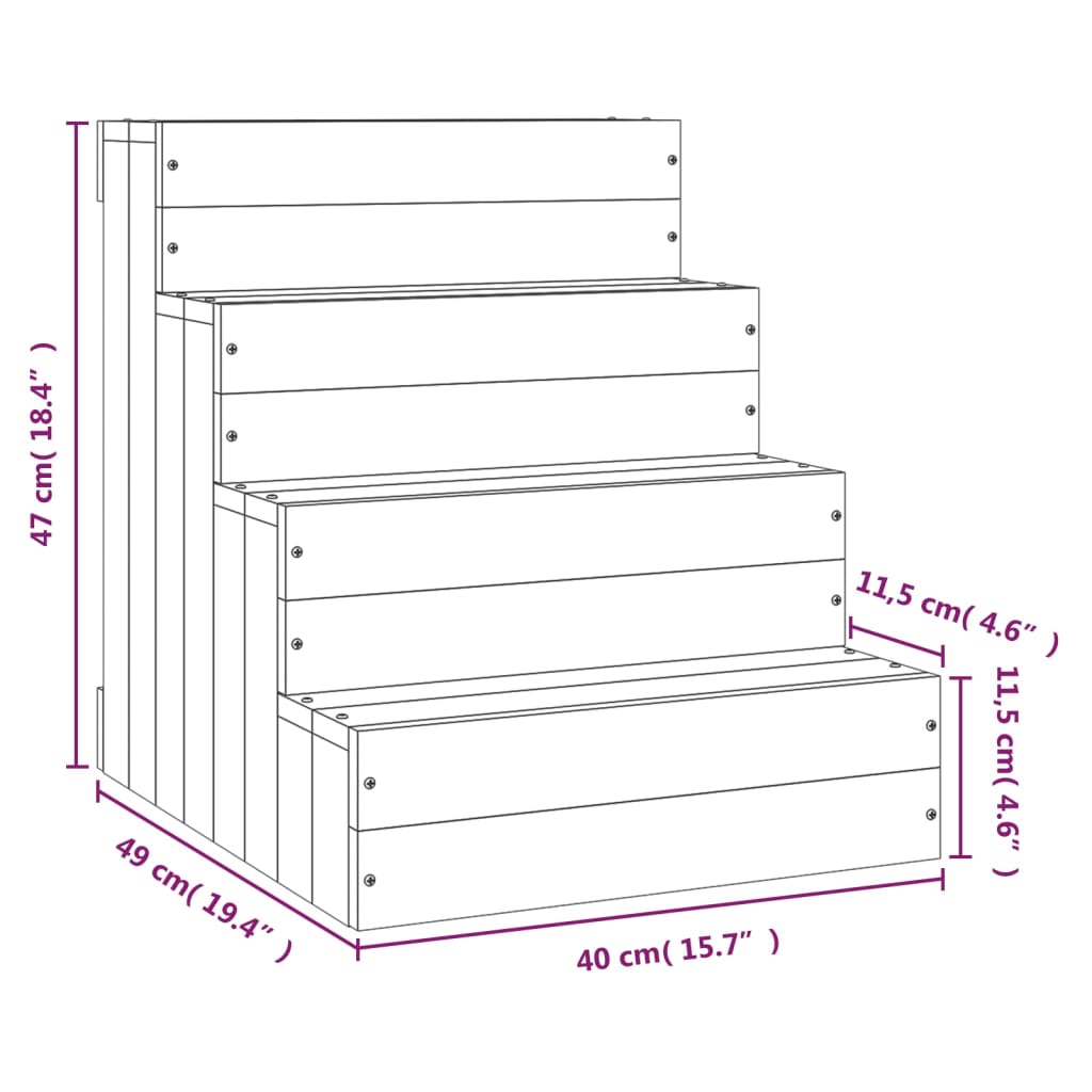 Huisdierentrap 40x49x47 cm massief grenenhout grijs