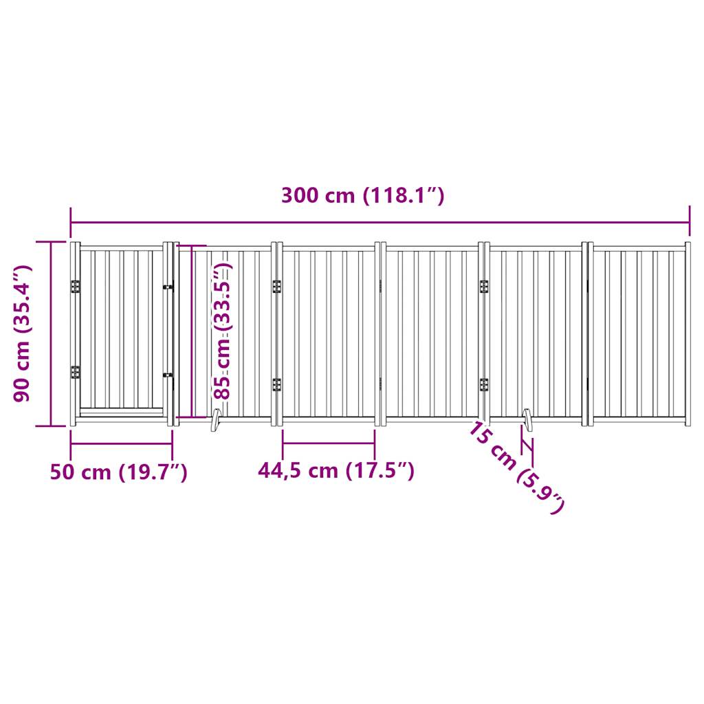 Hondenhek inklapbaar 6 panelen 300 cm massief vurenhout wit
