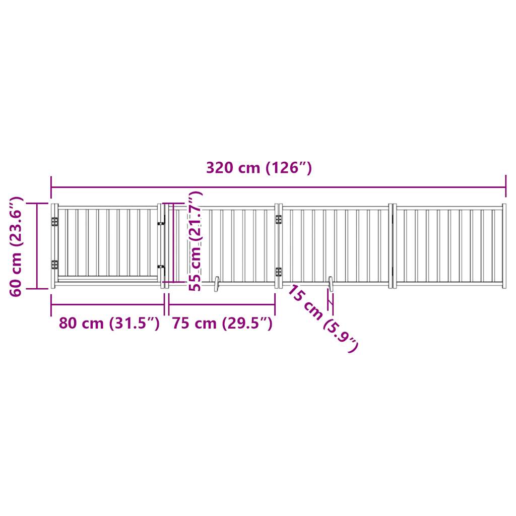 Hondenhek inklapbaar 4 panelen 320 cm massief vurenhout wit