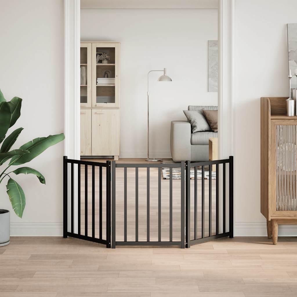 Hondenhek inklapbaar 3 panelen 150 cm massief vurenhout zwart