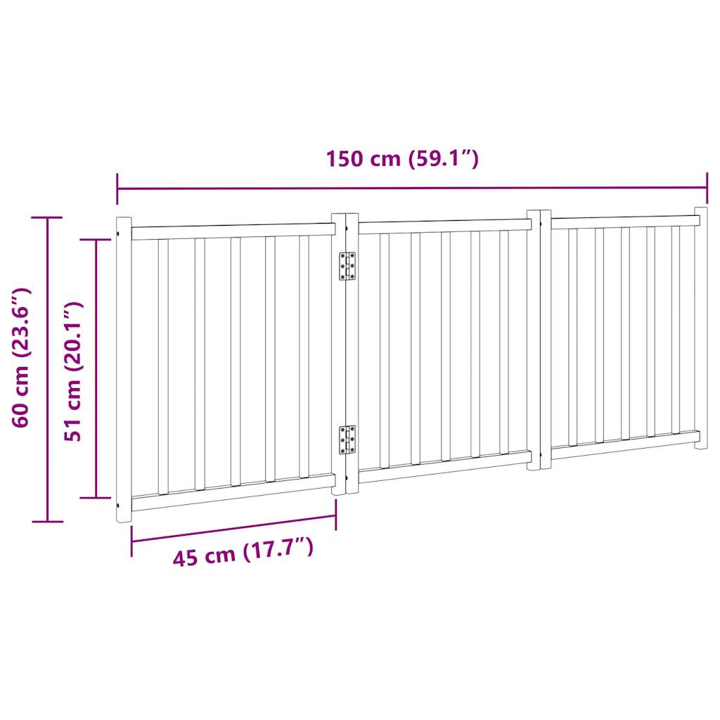 Hondenhek inklapbaar 3 panelen 150 cm massief vurenhout zwart