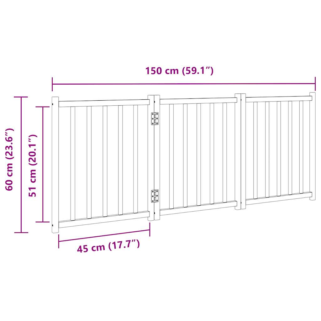 Hondenhek inklapbaar 3panelen 150cm massief vurenhout bruin eik