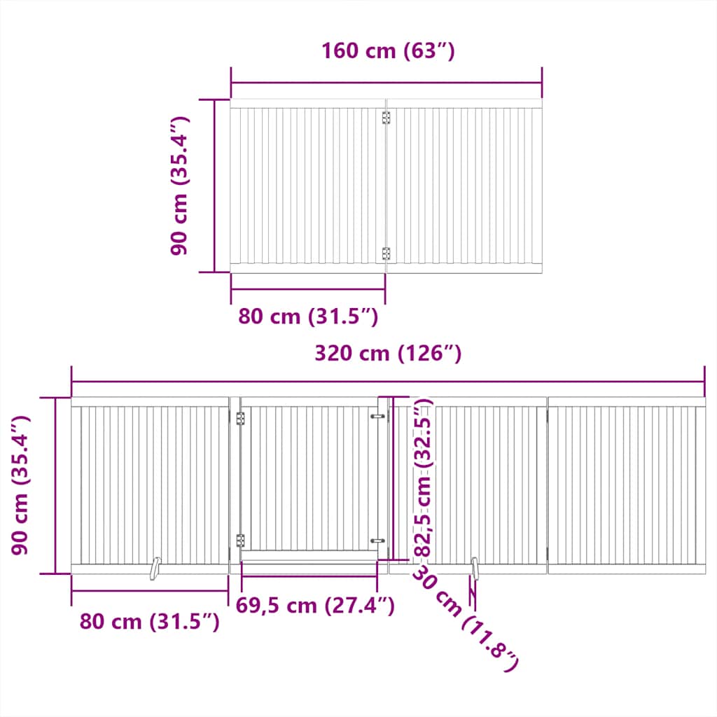 Hondenhek inklapbaar 6 panelen 480 cm populierenhout zwart