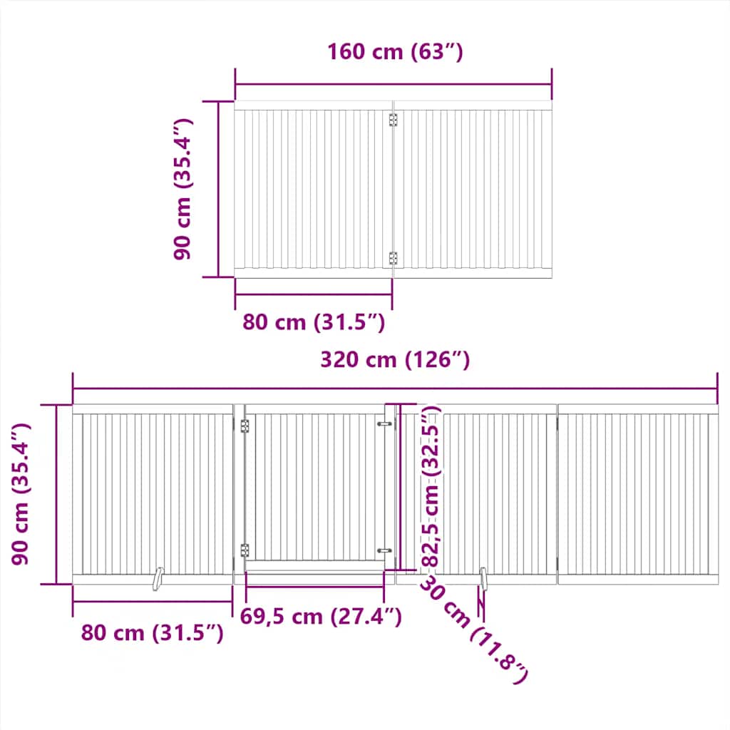 Hondenhek inklapbaar 10 panelen 800 cm populierenhout zwart