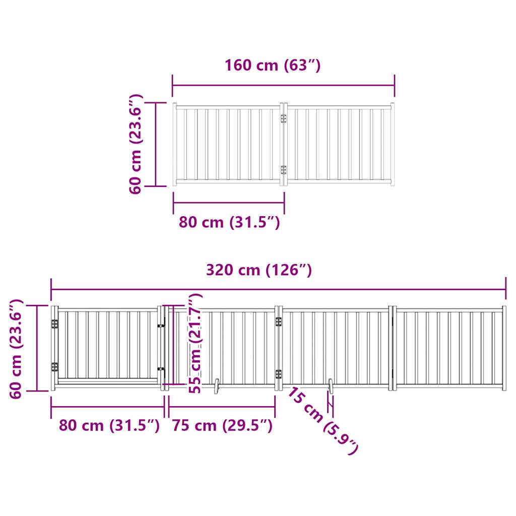 Hondenhek inklapbaar 8 panelen 640 cm populierenhout zwart