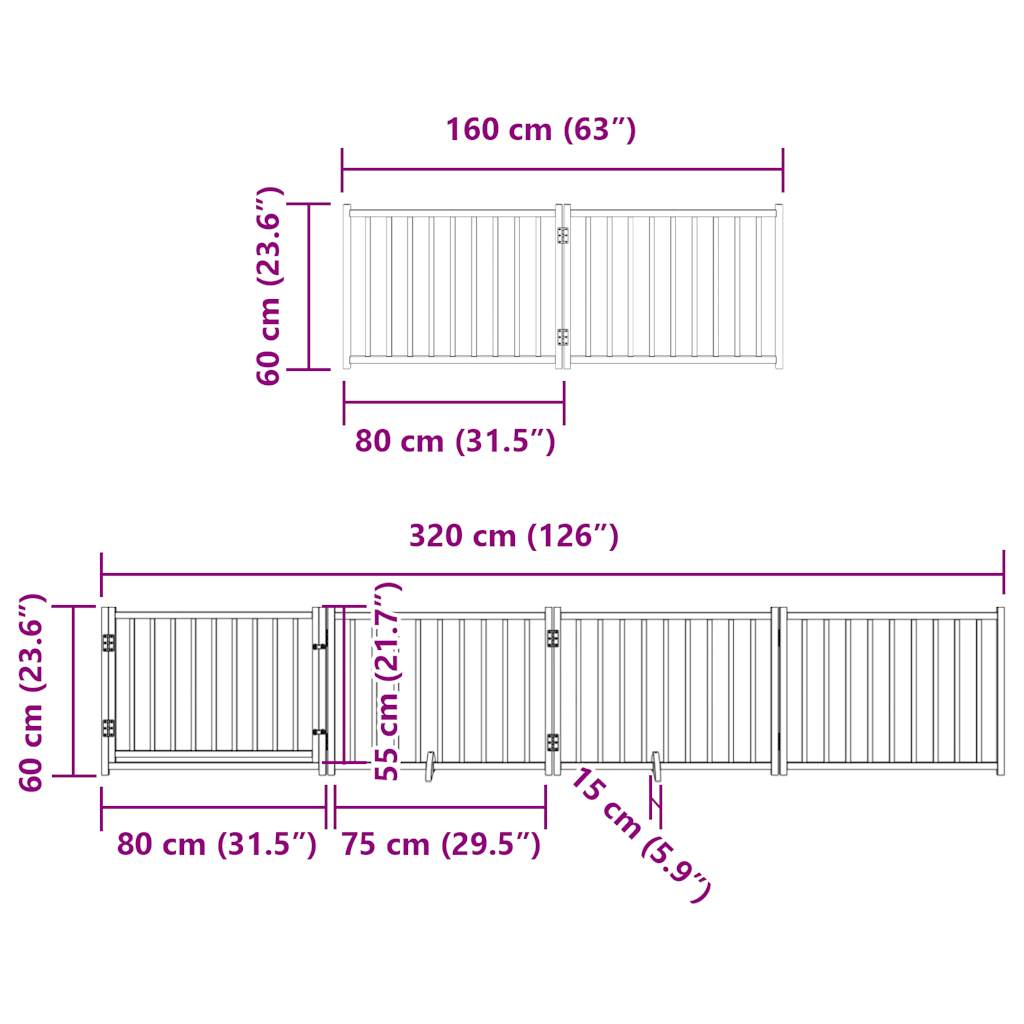 Hondenhek inklapbaar 12 panelen 960 cm populierenhout zwart