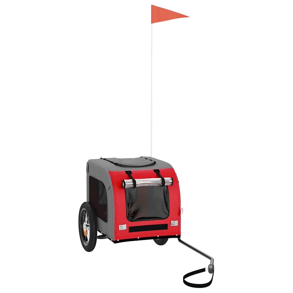 Hondenfietstrailer oxford stof en ijzer rood en grijs