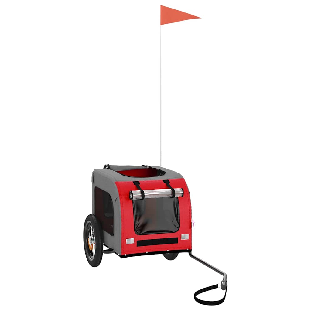 Hondenfietstrailer oxford stof en ijzer rood en grijs