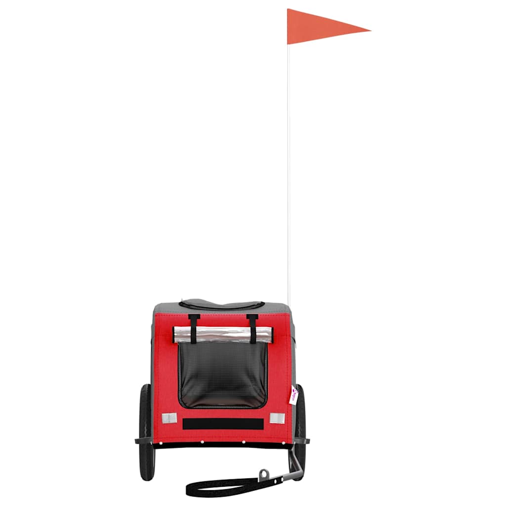 Hondenfietstrailer oxford stof en ijzer rood en grijs