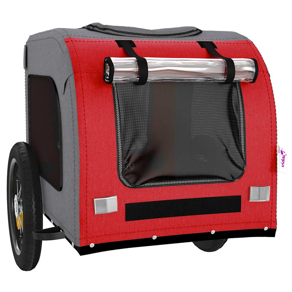Hondenfietstrailer oxford stof en ijzer rood en grijs