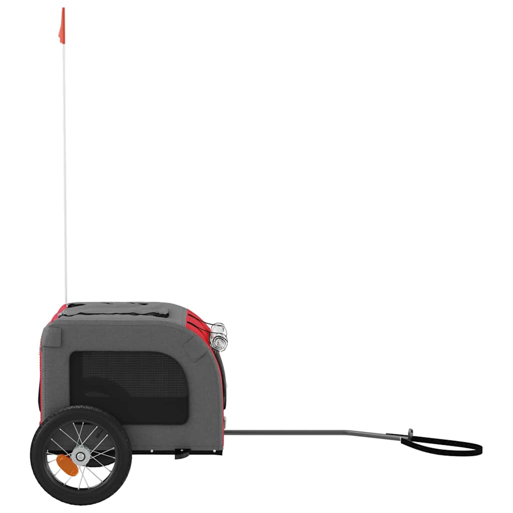 Hondenfietstrailer oxford stof en ijzer rood en grijs