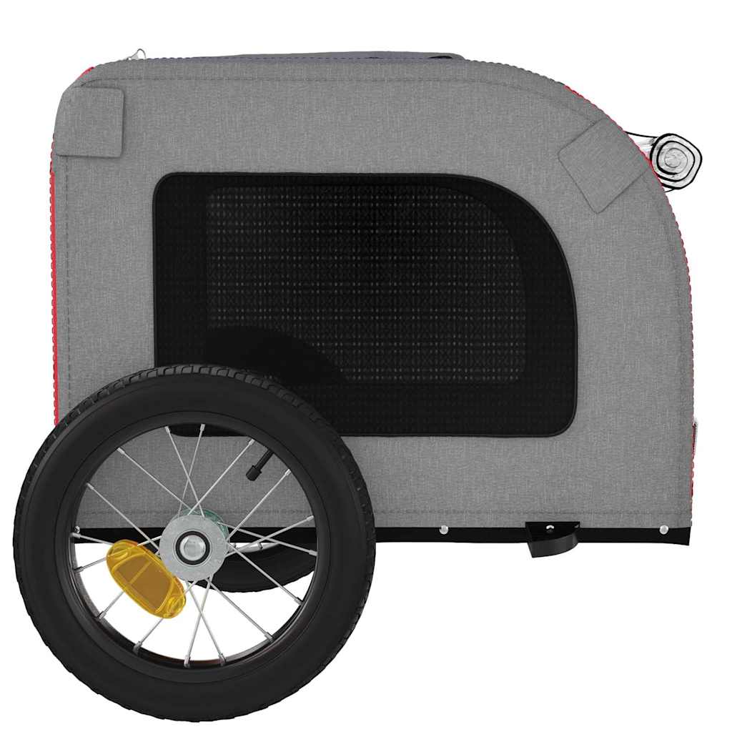 Hondenfietstrailer oxford stof en ijzer rood en grijs