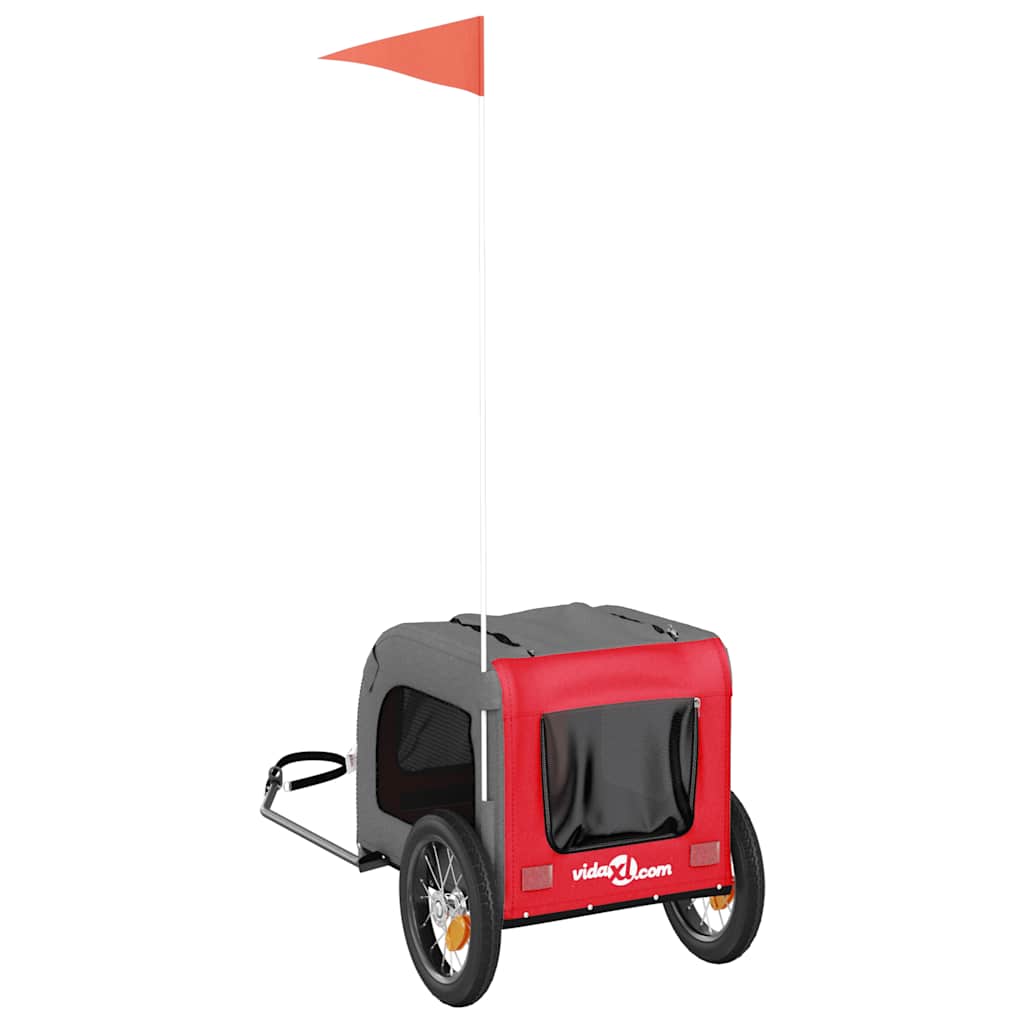 Hondenfietstrailer oxford stof en ijzer rood en grijs